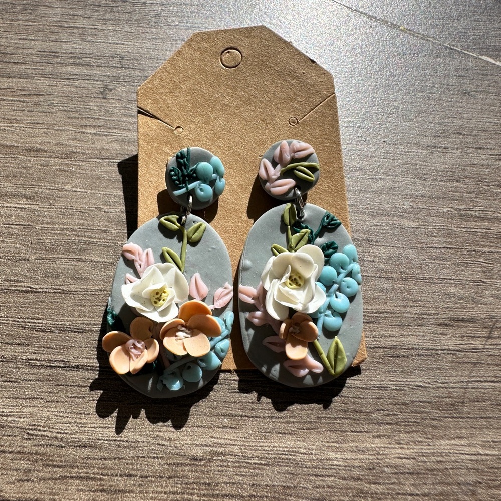 Floral Polymer Clay Drop Earrings
